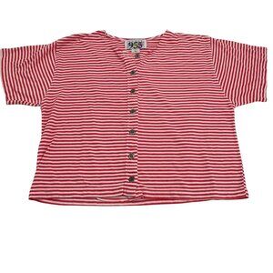 Class 955 Vintage Knit Top Blouse Women's Large Short Sleeves Red White Stripes